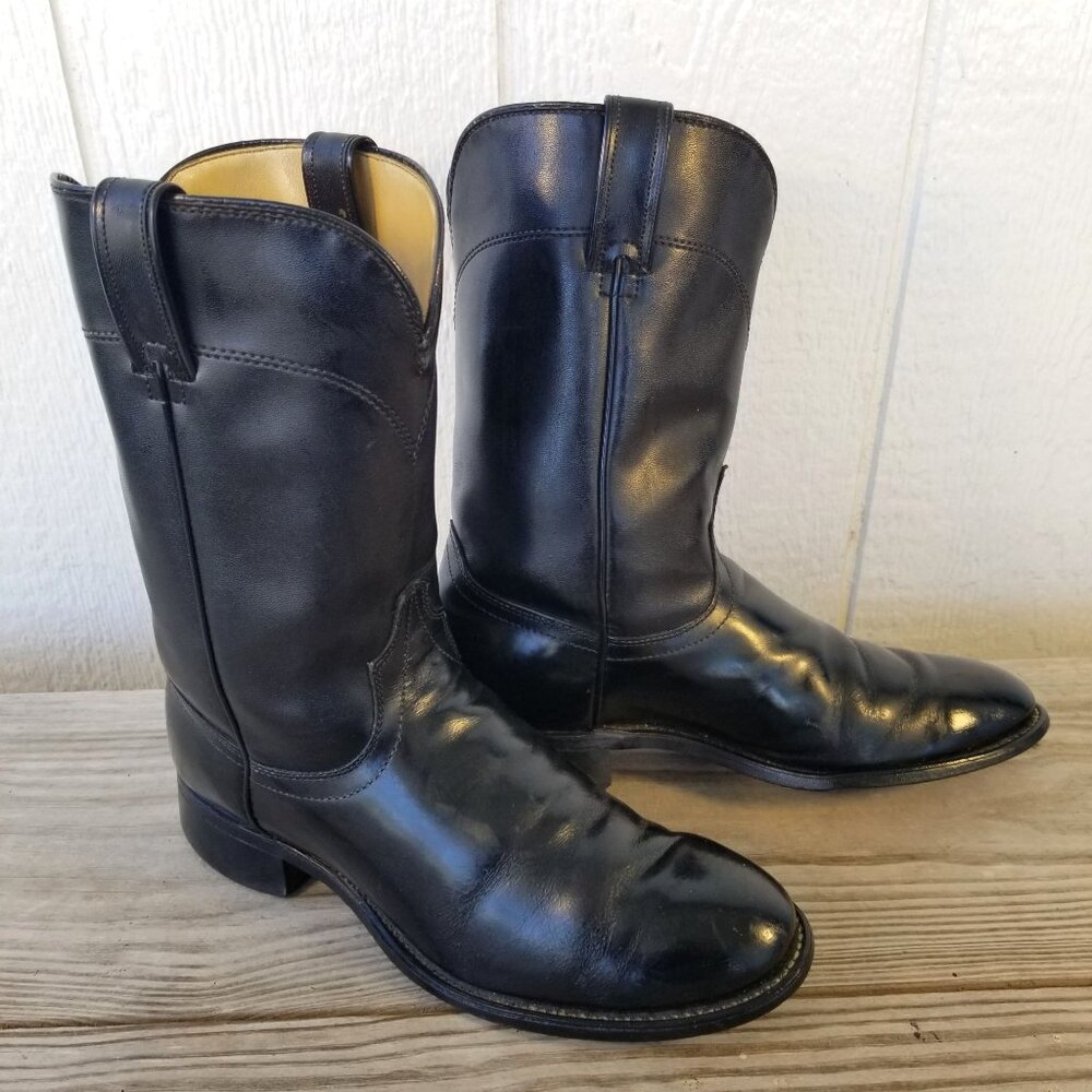 Vintage Justin Roper Mens Black Leather Western Service Boots 8 D 1153 USA